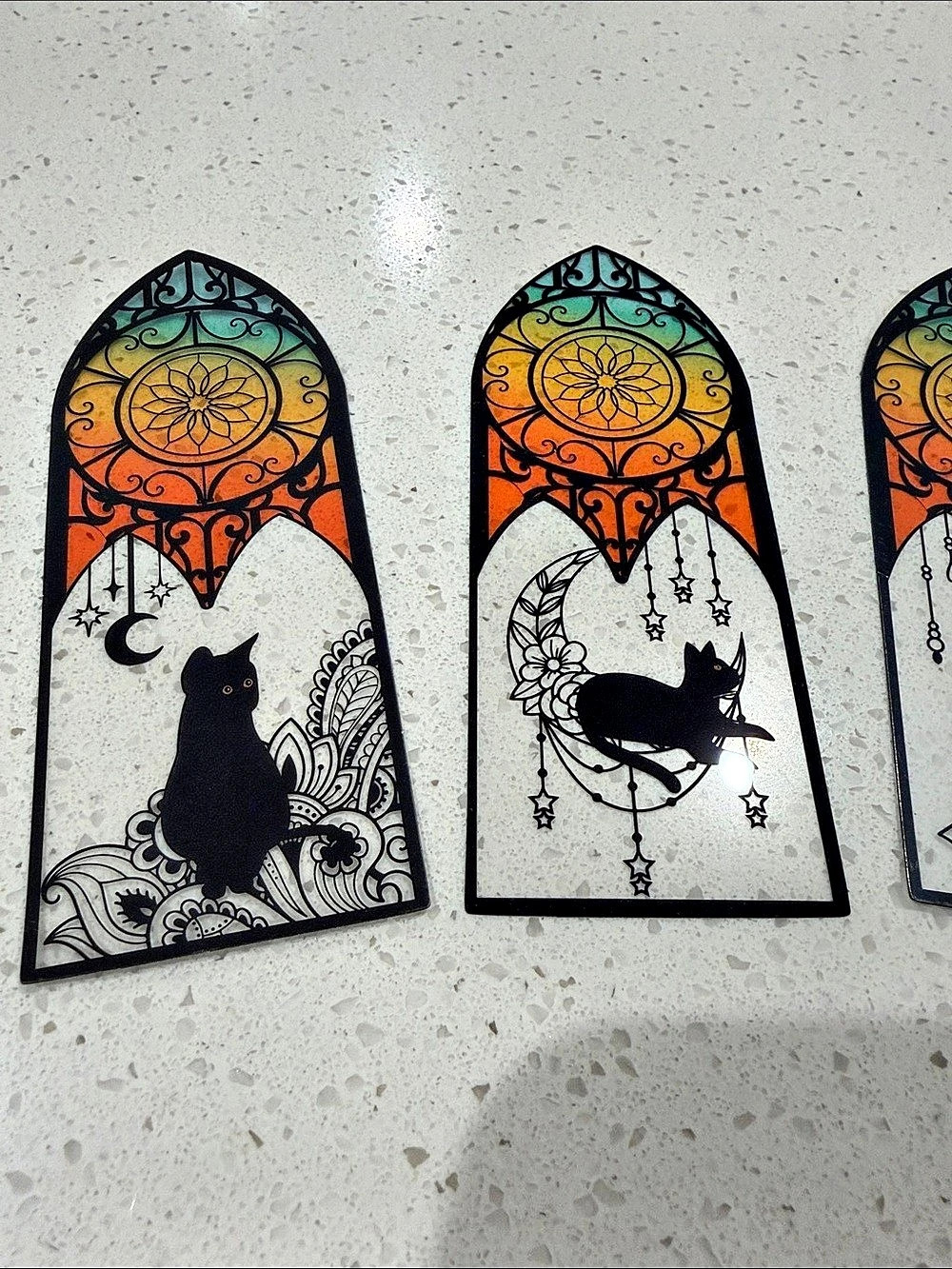 Four-Stained Glass Look Bookmarks Black Cat Set